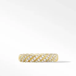 David Yurman Sculpted Cable Pavé Band Ring in 18ct Yellow Gold with Diamonds