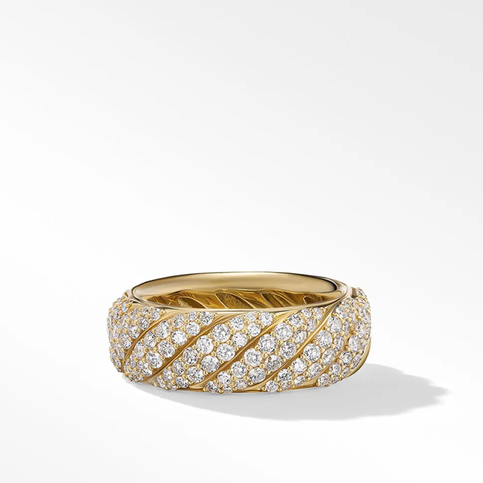 David Yurman Sculpted Cable Band Ring in 18ct Yellow Gold with Pavé Diamonds