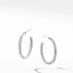 David Yurman Small Hoop Earrings with Pavé Diamonds