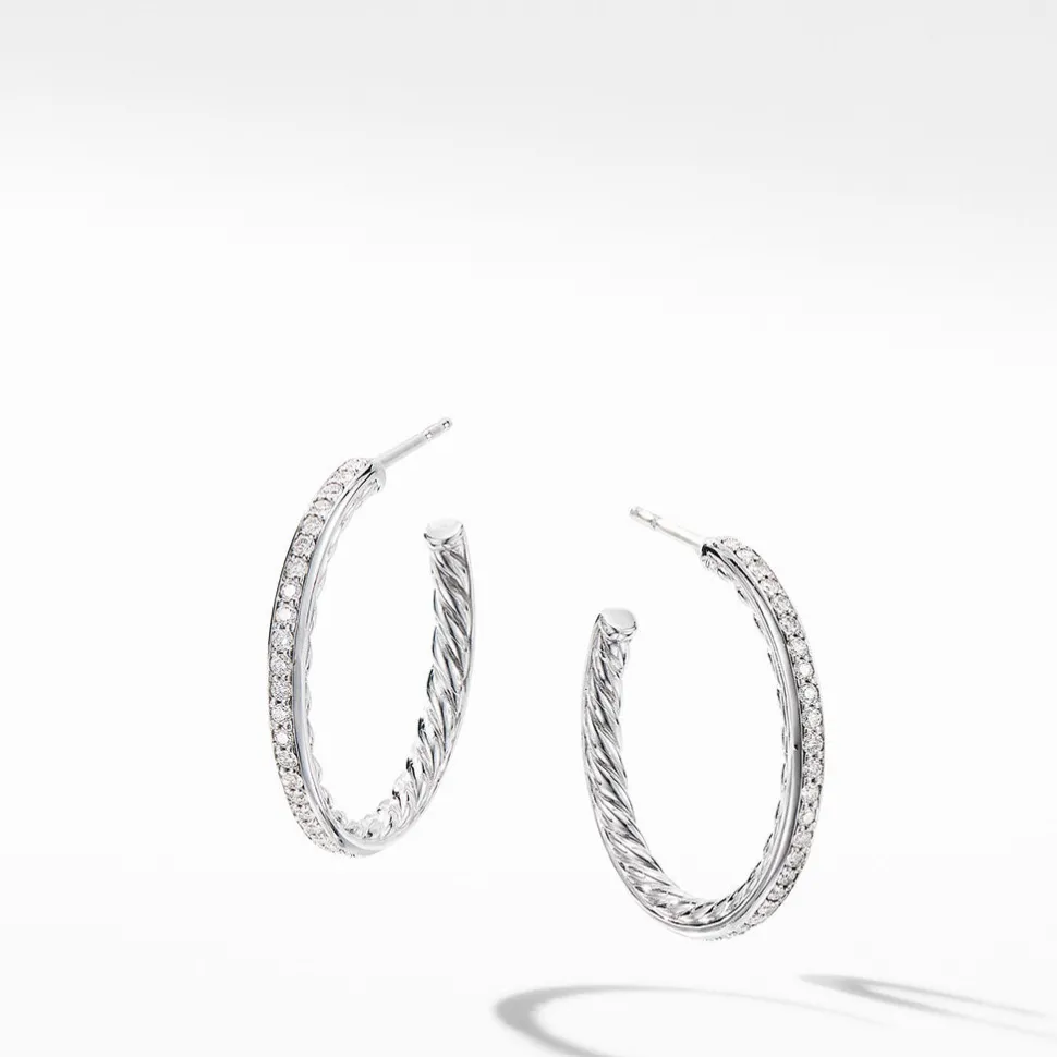 David Yurman Small Hoop Earrings with Pavé Diamonds