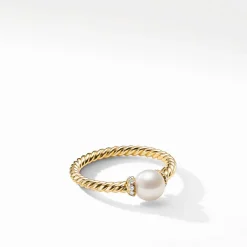 David Yurman Solari Station Ring with Cultured Pearl and Diamonds