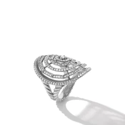 David Yurman Stax Statement Ring in 18ct White Gold with Full Pavé Diamonds