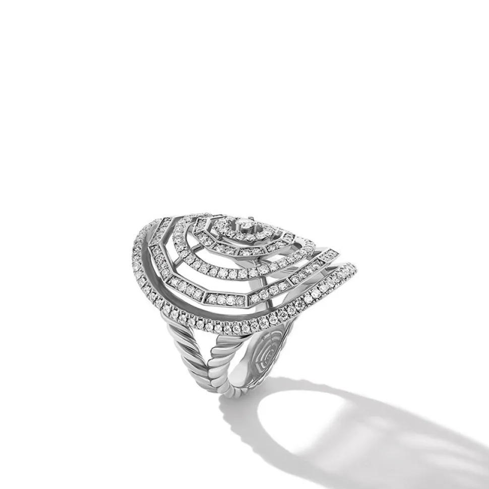 David Yurman Stax Statement Ring in 18ct White Gold with Full Pavé Diamonds