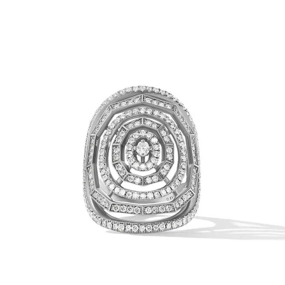 David Yurman Stax Statement Ring in 18ct White Gold with Full Pavé Diamonds