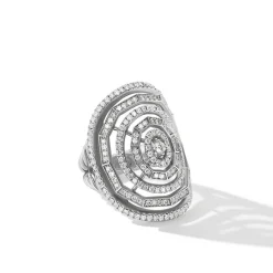David Yurman Stax Statement Ring in 18ct White Gold with Full Pavé Diamonds