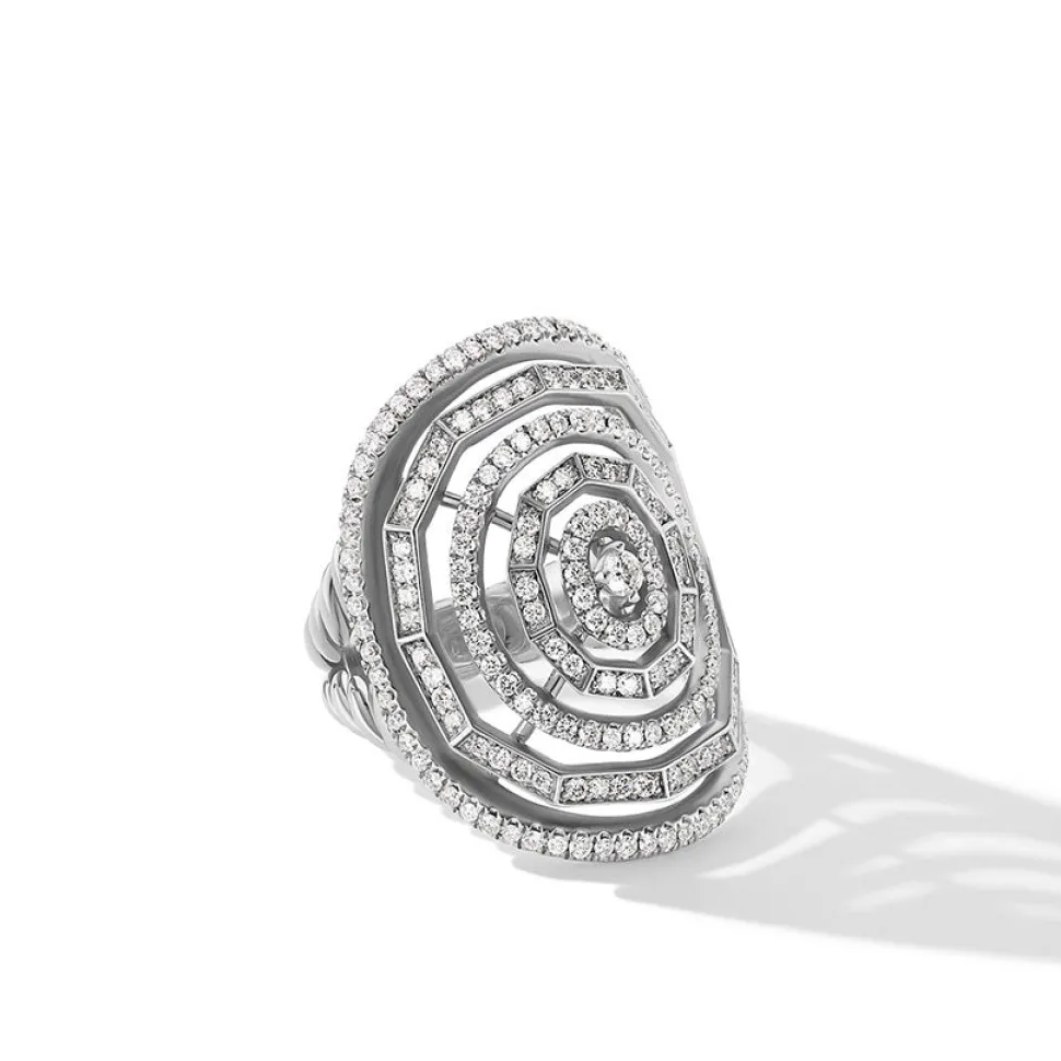 David Yurman Stax Statement Ring in 18ct White Gold with Full Pavé Diamonds