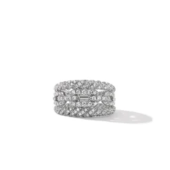 David Yurman Stax Three-Row Ring in 18ct White Gold with Full Pavé Diamonds