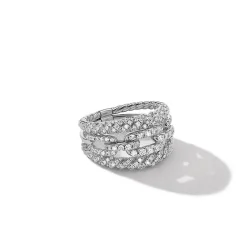 David Yurman Stax Three-Row Ring in 18ct White Gold with Full Pavé Diamonds
