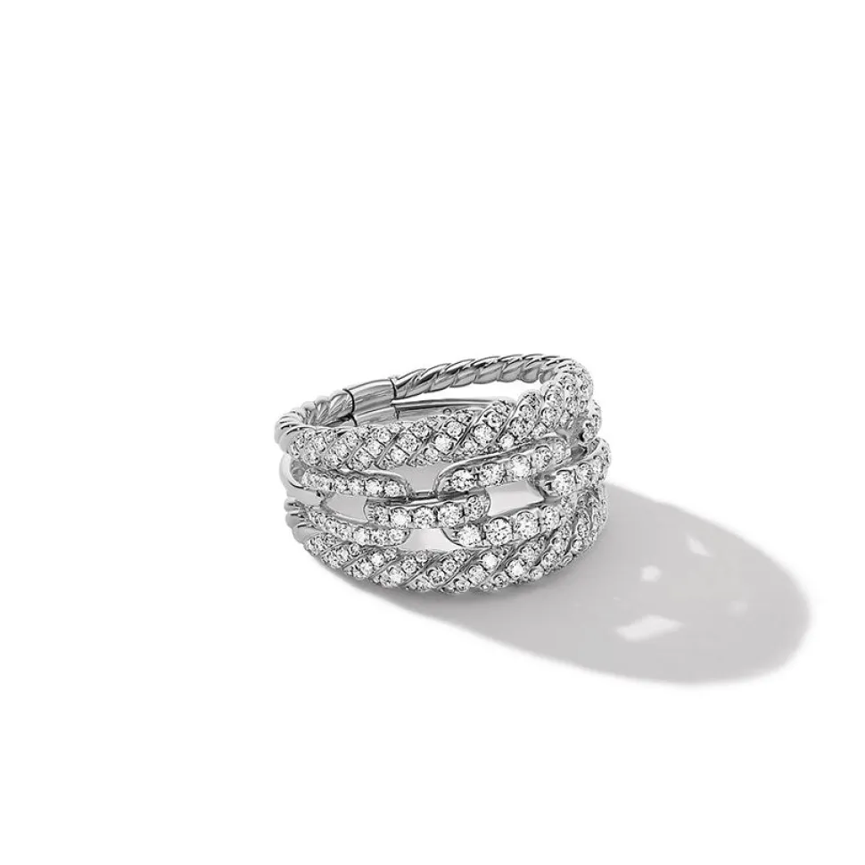 David Yurman Stax Three-Row Ring in 18ct White Gold with Full Pavé Diamonds