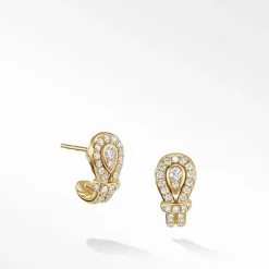 David Yurman Thoroughbred Loop Huggie Hoop Earrings in 18ct Yellow Gold with Full Pavé Diamonds