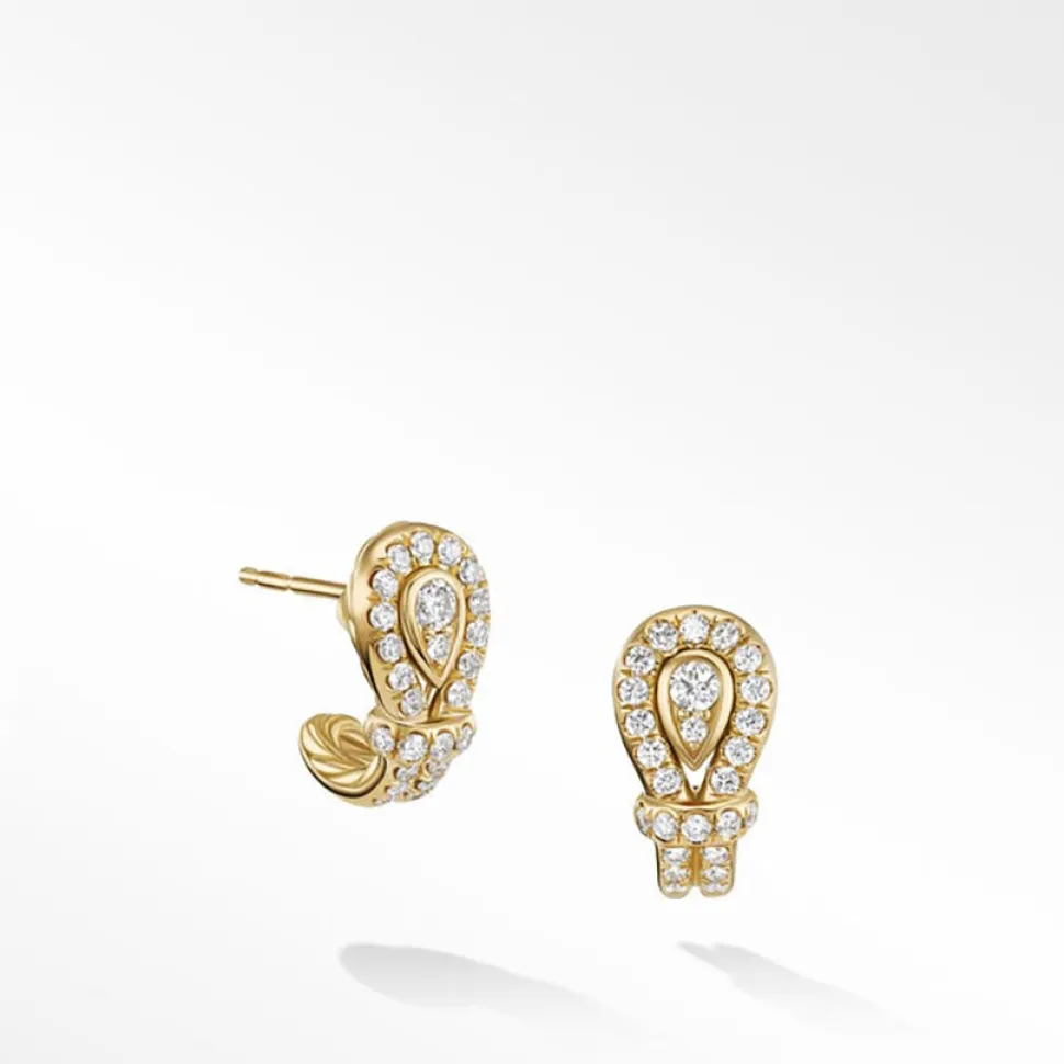 David Yurman Thoroughbred Loop Huggie Hoop Earrings in 18ct Yellow Gold with Full Pavé Diamonds