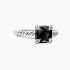 DY Chatelaine ® Ring Sterling Silver with Black Onyx and Diamonds, 8mm