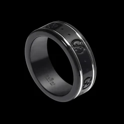 Gucci Icon 18ct White Gold & Black Corundum Thin Ring Size 11
