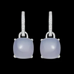Kiki McDonough Cushion Blue Agate and Diamond Earrings
