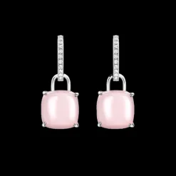 Kiki McDonough Cushion Pink Opal and Diamond Earrings