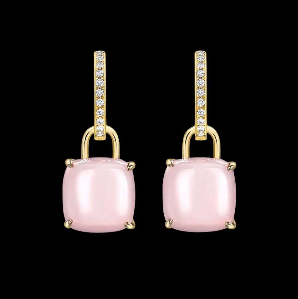 Kiki McDonough Cushion Pink Opal and Diamond Earrings