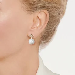 Kiki McDonough Pearl Round and Diamond Flower Earrings