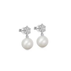 Kiki McDonough Pearl Round and Diamond Snowflake Earrings