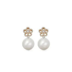 Kiki McDonough Pearl Round and Diamond Flower Earrings