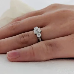 Memoire Emerald Three Stone 0.40ct D VS1 Diamond Platinum Ring