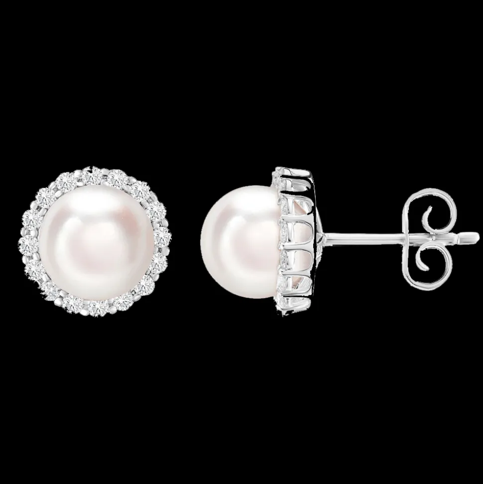 Pearl and Diamond Halo Studs