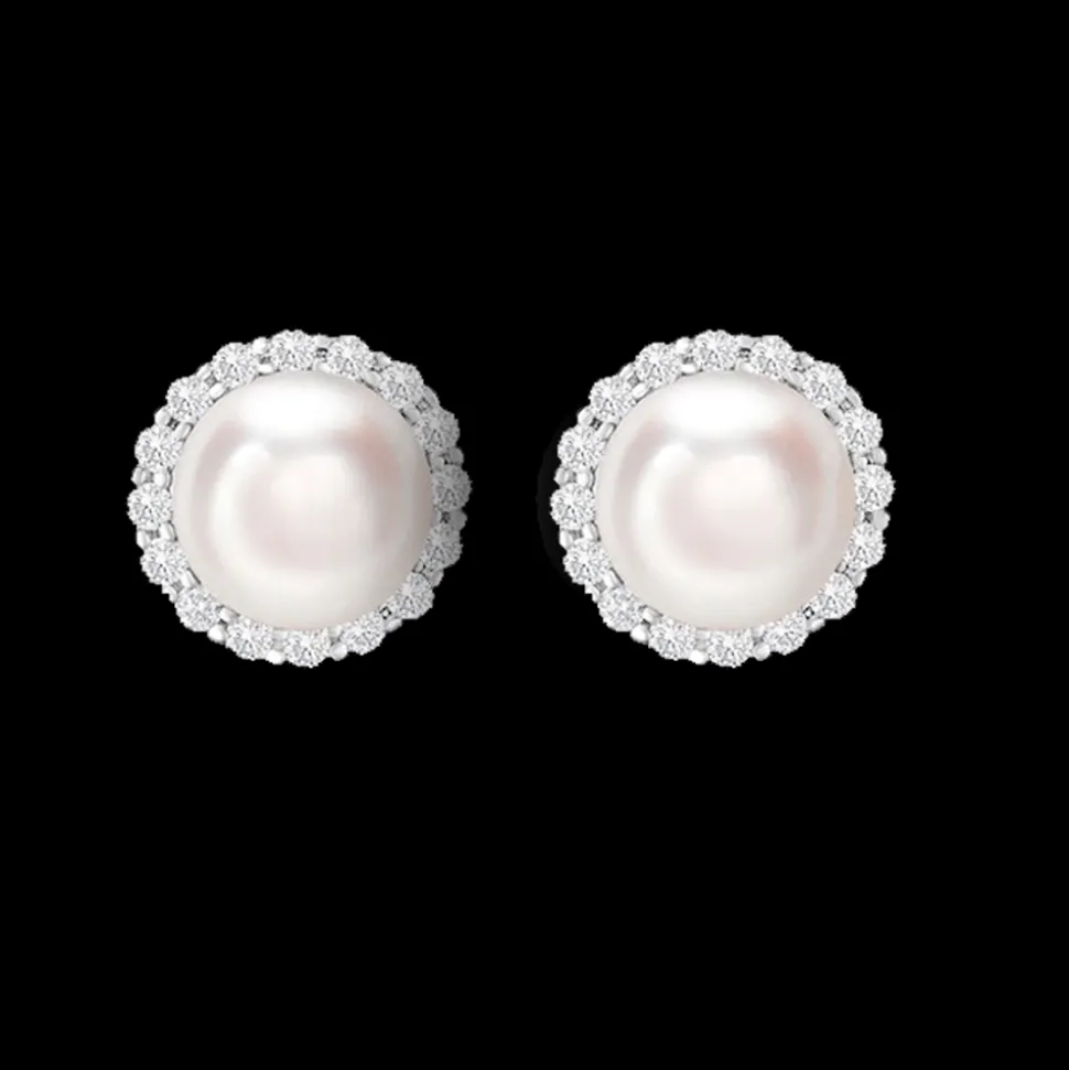 Pearl and Diamond Halo Studs
