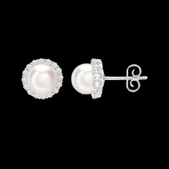 Pearl and Diamond Halo Studs
