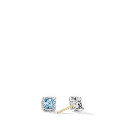 Petite Chatelaine® Pavé Bezel Stud Earrings with Blue Topaz and Diamonds