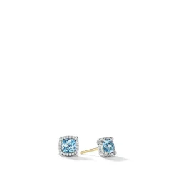 Petite Chatelaine® Pavé Bezel Stud Earrings with Blue Topaz and Diamonds