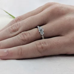 Petite Memoire Emerald StoneThree Stone 0.20ct F VS Diamond Platinum Ring