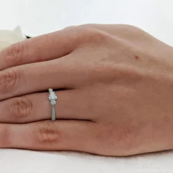Petite Memoire Oval StoneThree Stone 0.20ct F VS Diamond Platinum Ring