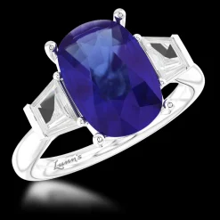 Three Stone 3.02ct Cornflour Blue Sapphire Platinum Ring