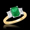 Three Stone 1.63ct Emerald and Diamond Yellow Gold Ring