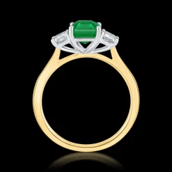 Three Stone 1.63ct Emerald and Diamond Yellow Gold Ring