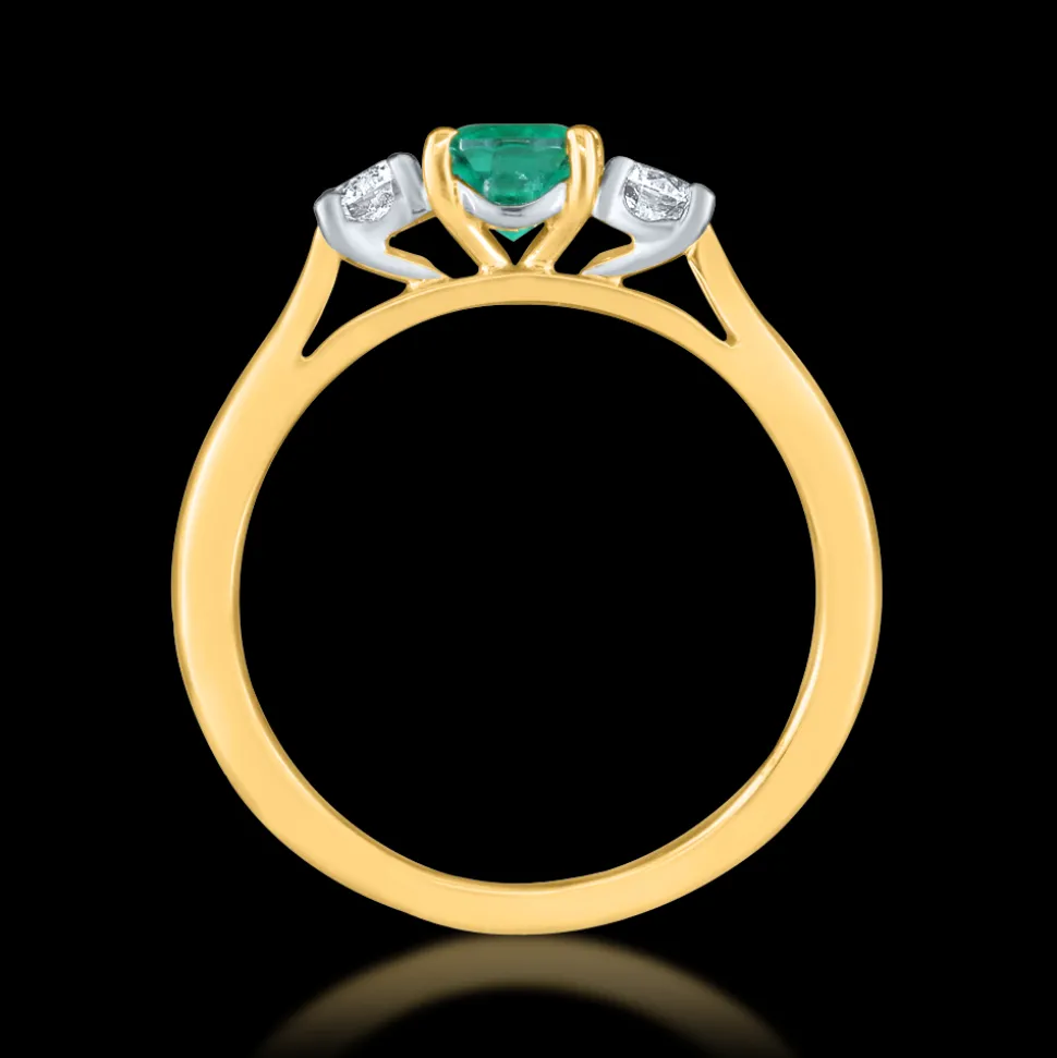 Three Stone 0.59ct Emerald Yellow Gold Ring