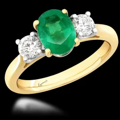Three Stone 1.12ct Emerald Yellow Gold/Platinum Ring