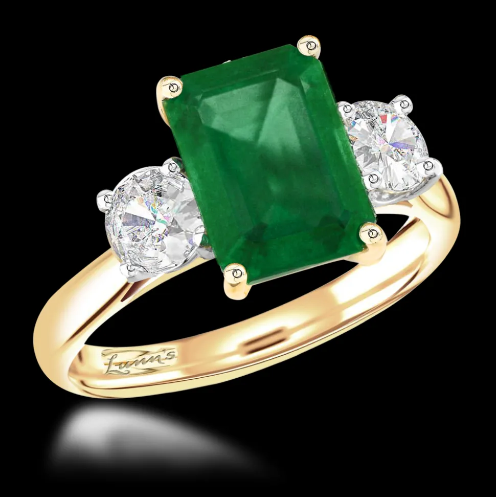 Three Stone 3.07ct Emerald Yellow Gold/Platinum Ring