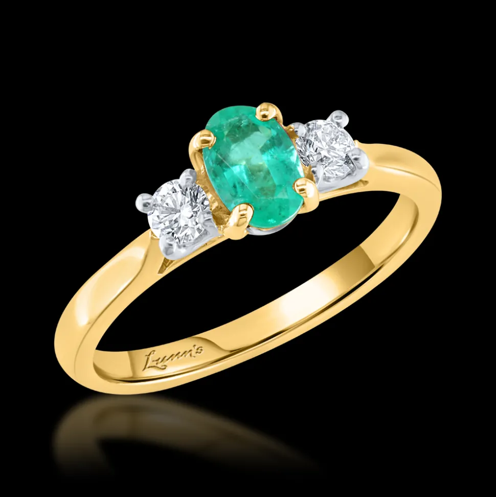 Three Stone 0.51ct Emerald Yellow Gold Ring