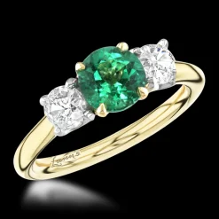 Three Stone 0.90ct Emerald Yellow Gold/Platinum Ring