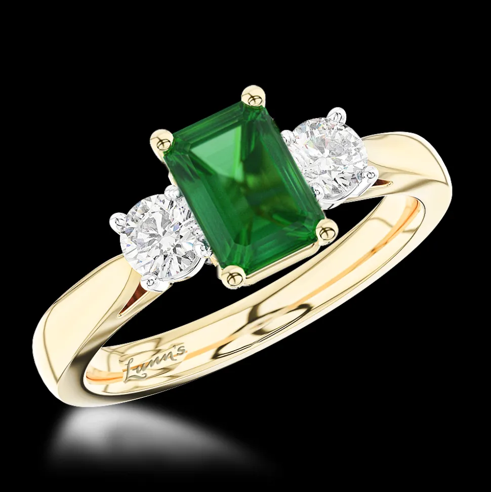 Three Stone 0.82ct Emerald Yellow Gold/Platinum Ring
