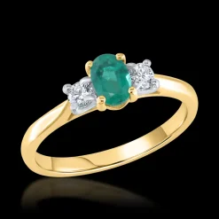 Three Stone 0.44ct Emerald Yellow Gold Ring