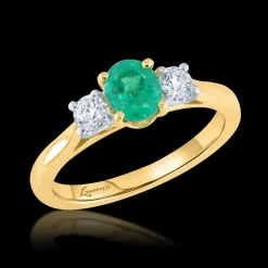 Three Stone 0.59ct Emerald Yellow Gold Ring