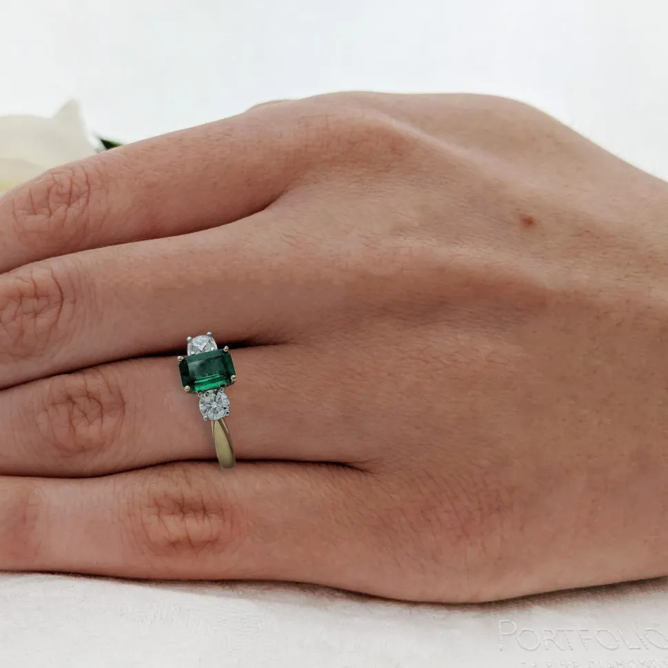 Three Stone 0.82ct Emerald Yellow Gold/Platinum Ring
