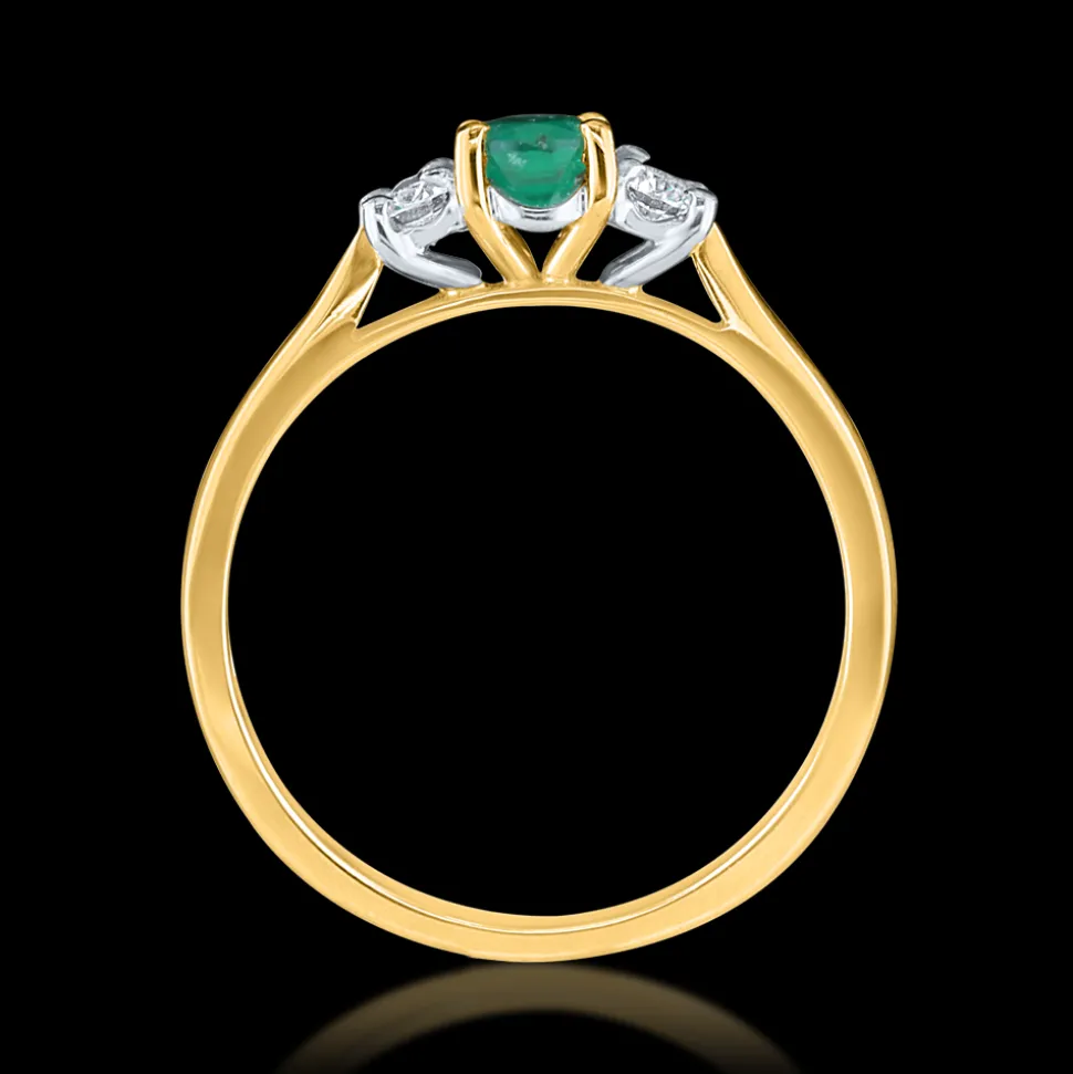 Three Stone 0.44ct Emerald Yellow Gold Ring