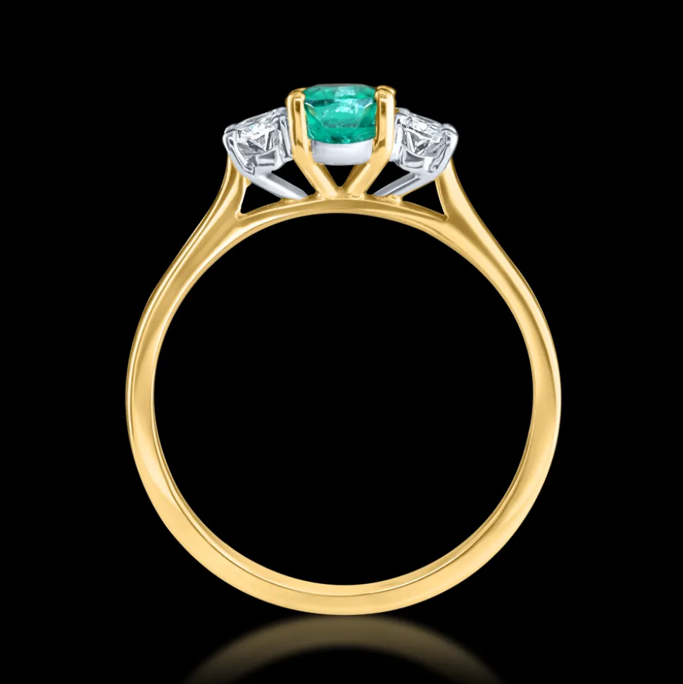 Three Stone 0.74ct Emerald Yellow Gold Ring