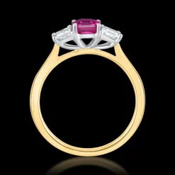 Three Stone 1.04ct Pink Sapphire and Diamond Yellow Gold ring
