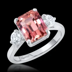 Three Stone 3.57ct Pink Tourmaline Platinum Ring