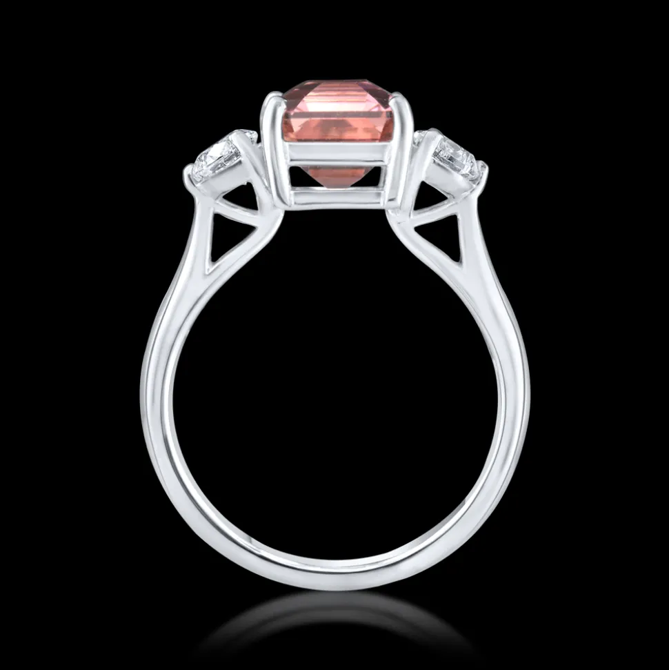 Three Stone 3.57ct Pink Tourmaline Platinum Ring