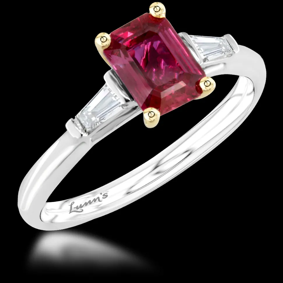 Three Stone 0.88ct Ruby Platinum/Yellow Gold Ring