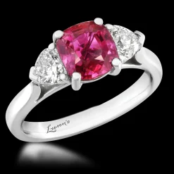 Three Stone 2.02ct Ruby Platinum Ring